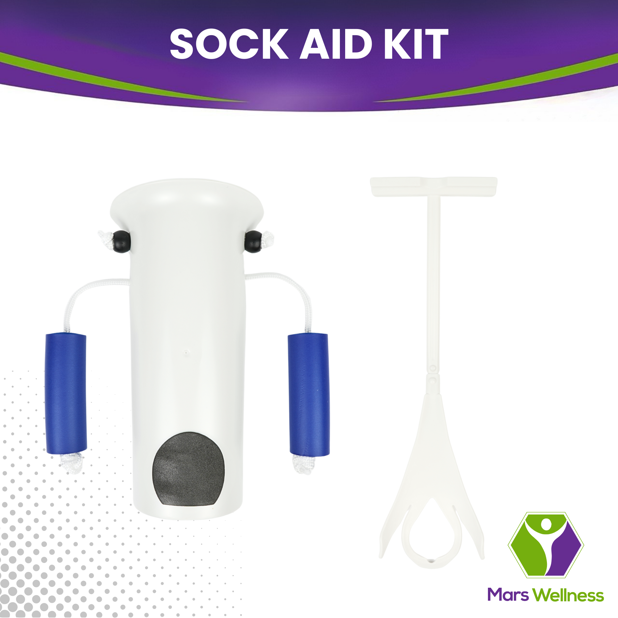Molded Sock Aid Donner Kit - Sock Remover and Donner Kit - Foam Grip Handles - 31" Adjustable Cords